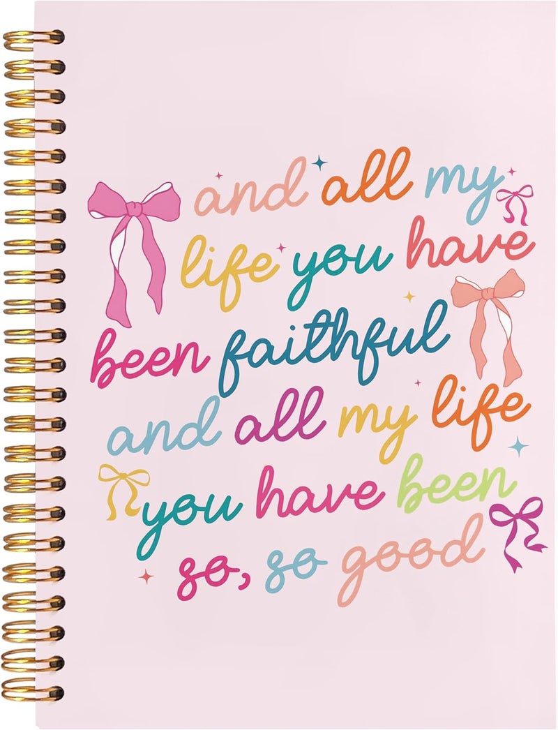 BearCake Coquette Bow Christian Notebook Journal, Religious Journal for Women, Christian Gifts for Women, and all My Life You Have Been Faithful Hardcover Spiral Notebook 5.5x8.3 - Image 1